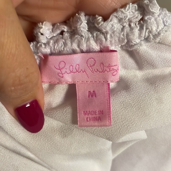 LILLY PULITZER off shoulder scolloped lace top / blouse / shell WHITE size Med - Picture 9 of 13